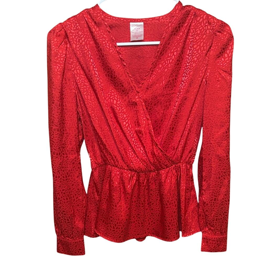 No Boundaries Red Leopard Print Surplice Peplum Blouse Women’s XS Party